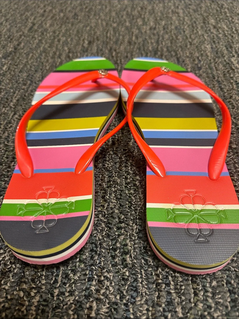 kate spade Multicolor Striped Flip Flops with Bright Orange Straps